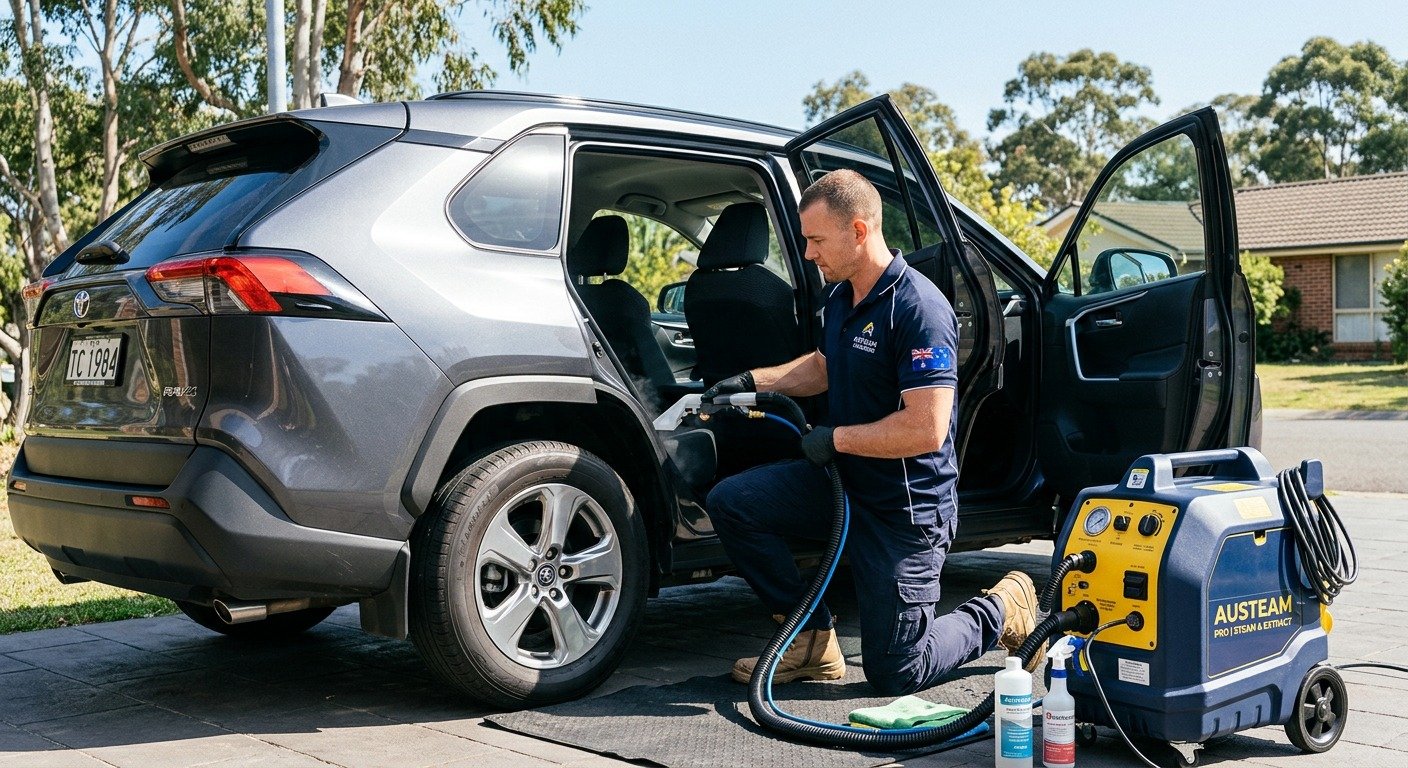 Professional car seat steam cleaning Melbourne — fabric seat deep clean