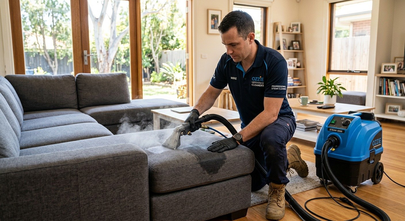 Professional fabric upholstery cleaning Melbourne — hot water extraction deep clean result