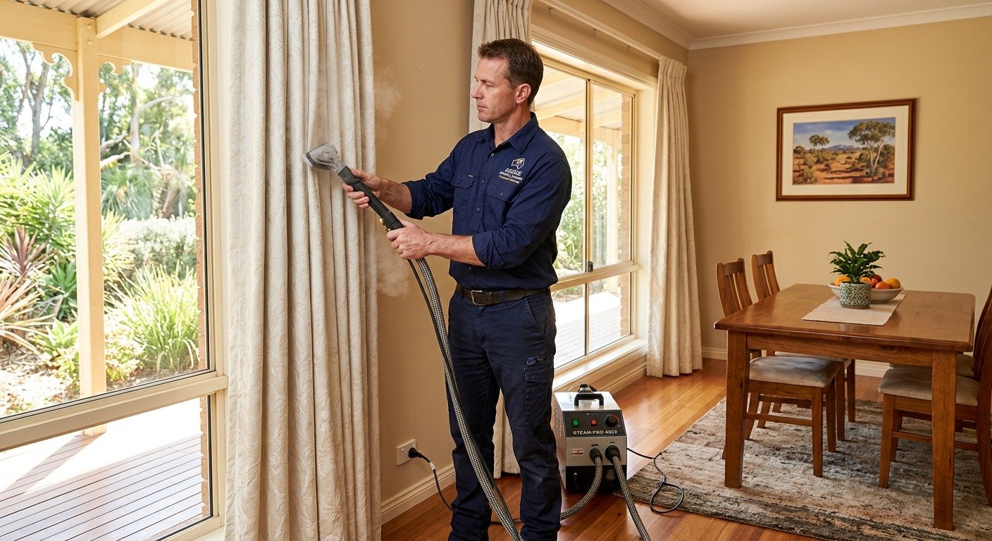 Professional curtain steam cleaning result Melbourne home