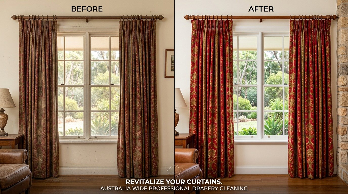 Curtain dust and odour treatment before and after Melbourne
