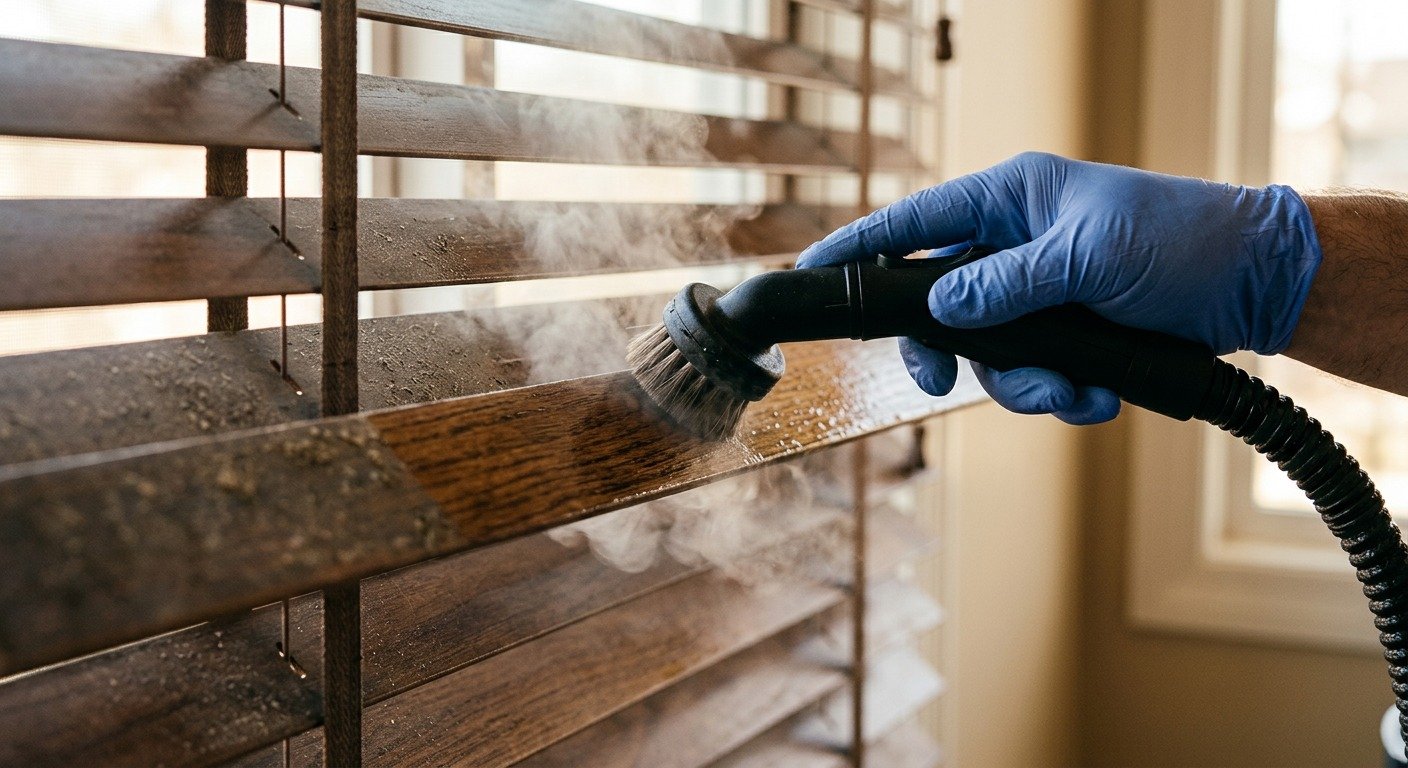 Professional wooden venetian blind cleaning result Melbourne home