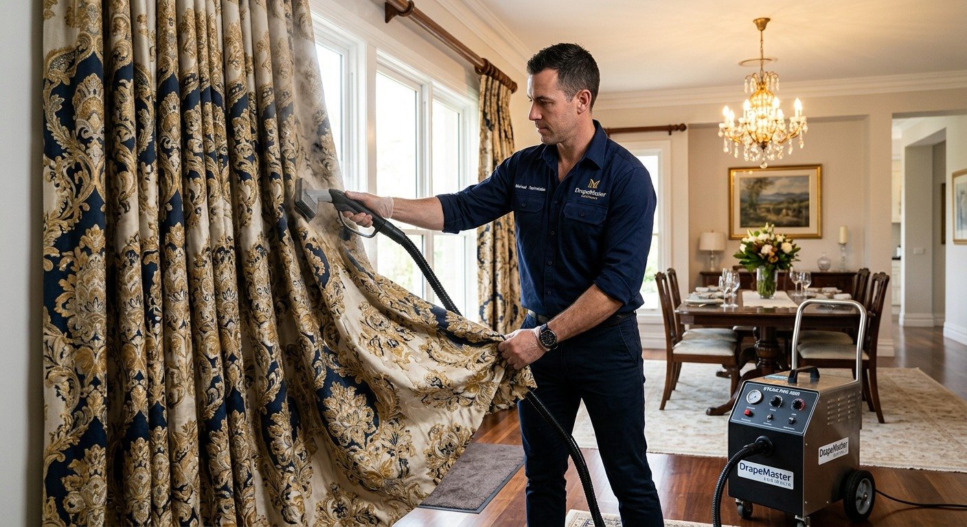 Drapes cleaning Melbourne result — colour restored, allergens removed