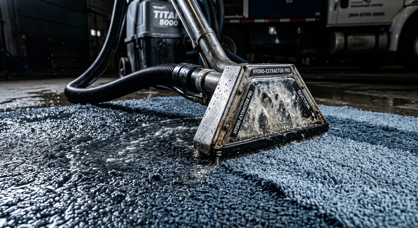 Martin Steam Cleaning technician extracting water from flooded carpet in a Melbourne home