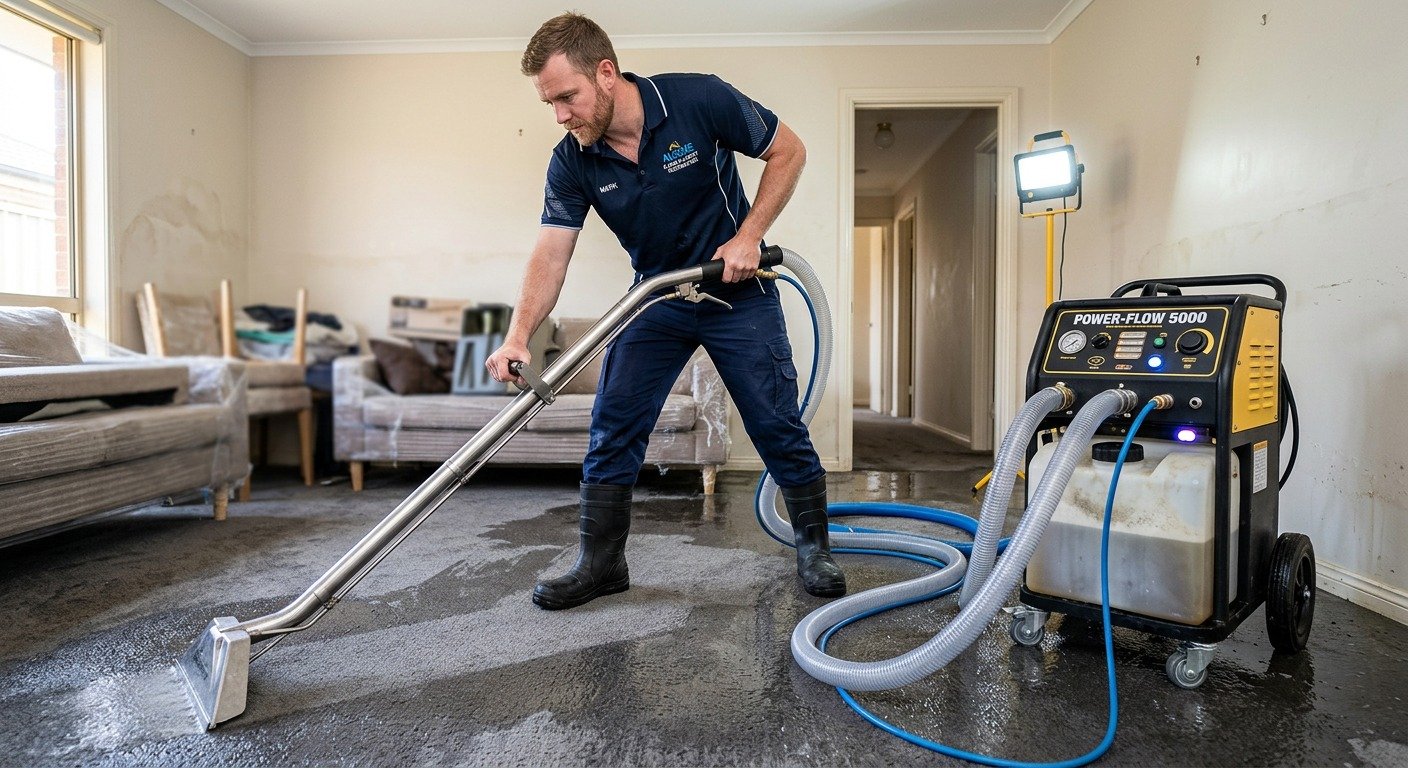 Martin Steam Cleaning technician performing carpet water extraction in Melbourne home
